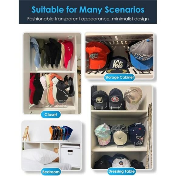 Clear Acrylic Hat Stand Organizer 2 Pack Baseball Cap Rack Holds 14 Hats - Picture 4 of 7